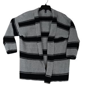 Gap Open Textured Cardigan Sweater Womens‎ L Black Gray Striped Casual